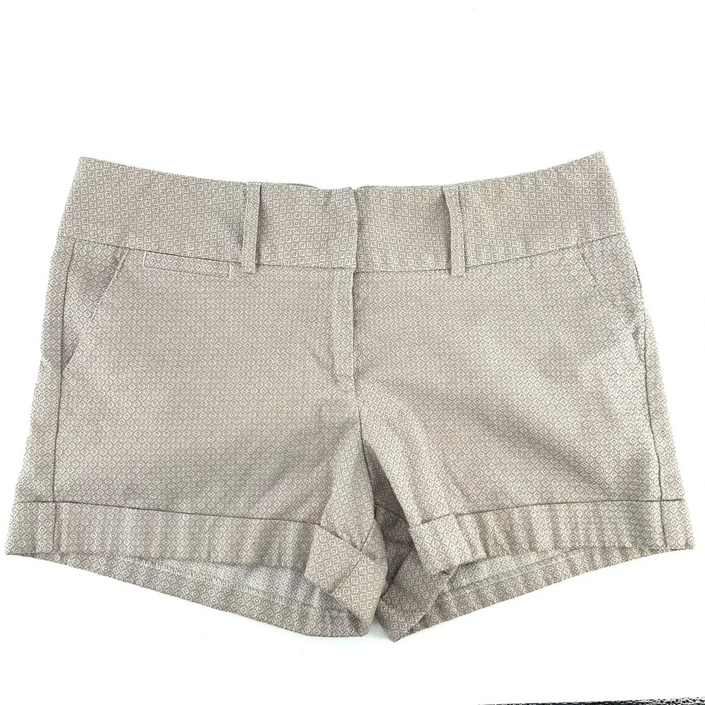 Maurices Womens Size 11/12 Tan Geometric Print Cuffed Chino Shorts Stretch